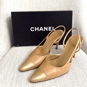 Authentic Chanel slingback pumps beige gold